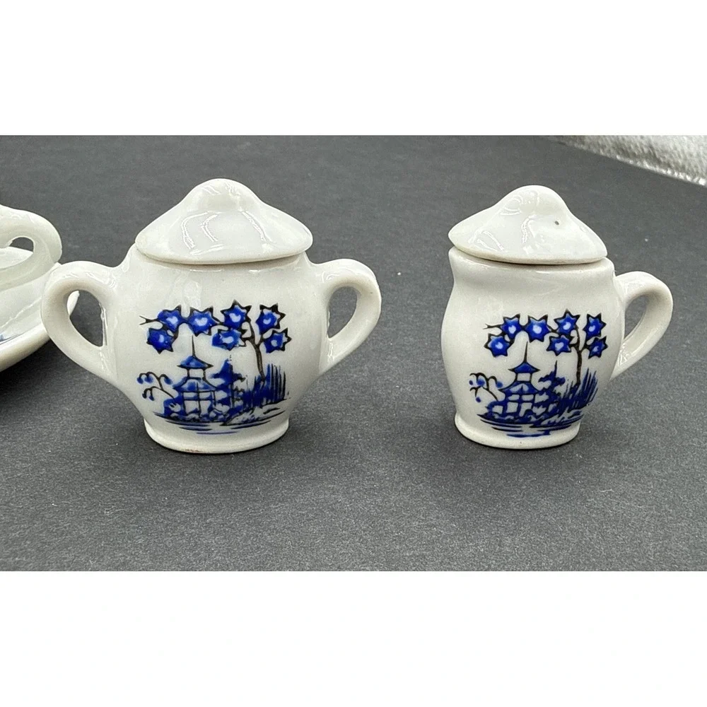 Vtg Japanese Tea Cup‎ Set Miniature with Handles Plates Sugar Made in Japan